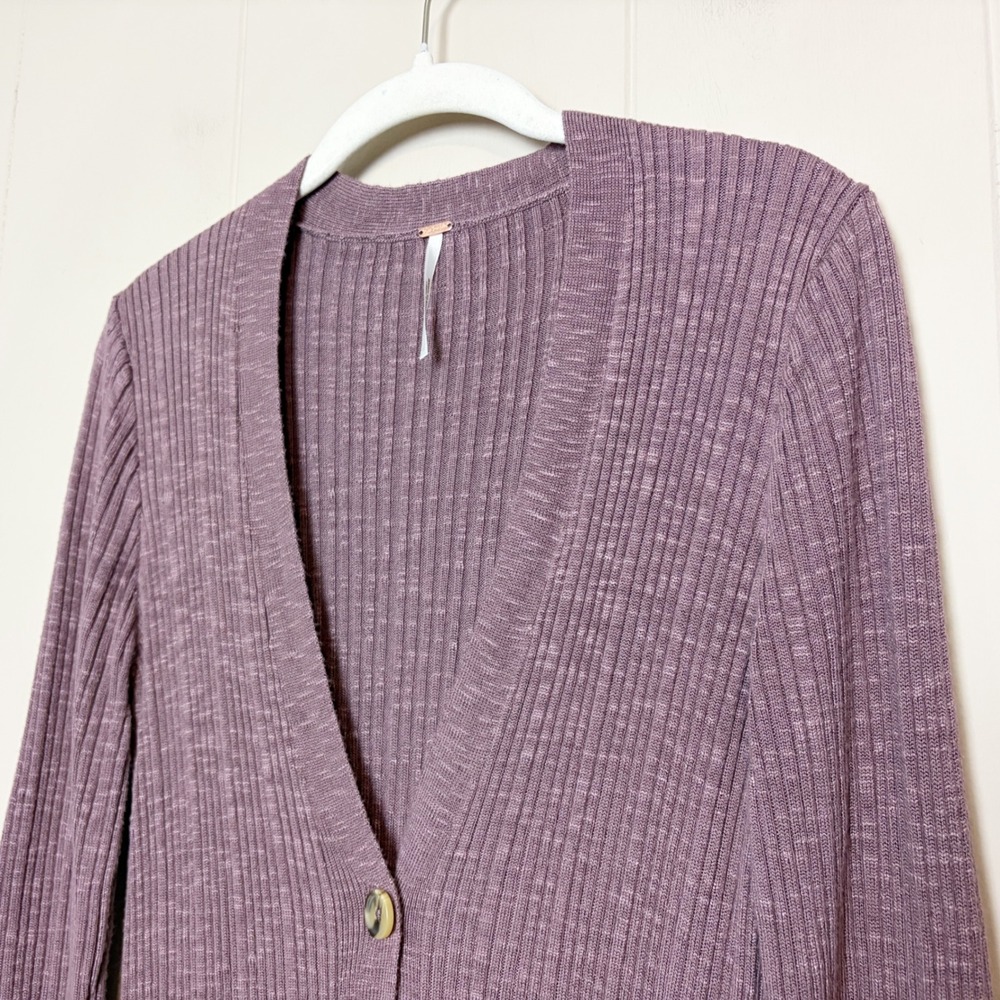 Free People Date Night Cardigan Dress Ribbed Knit Midi Long Purple Medium Boho - Picture 5 of 11